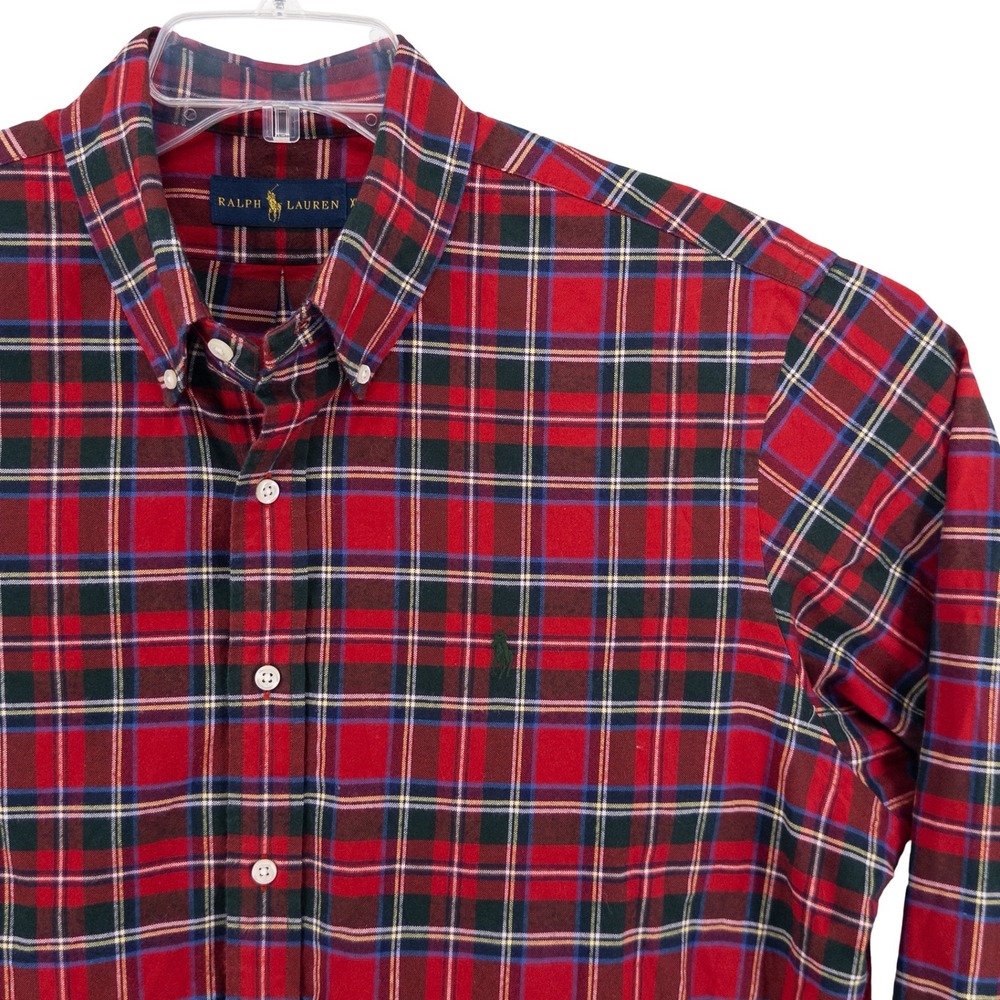 Polo Ralph Lauren Mens XL Red Plaid Tartan Long Sleeve Button Down Shirt Preppy